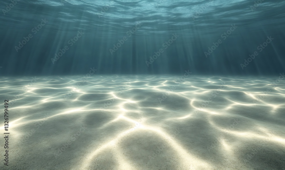Aufkleber underwater scene with sunlight filtering through, illuminating sandy bottom and creating a tranquil 