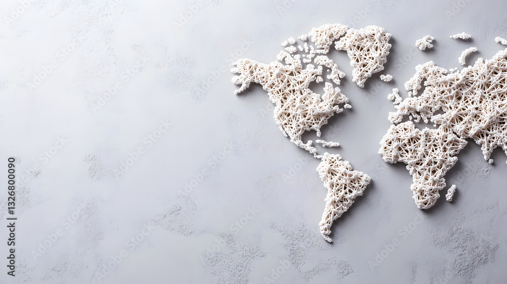 Poster A textured representation of a world map created with small, intricate pieces, showcasing a creative and artistic approach to geography