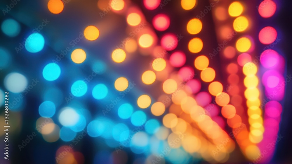 Poster colorful bokeh lights with a soft blur effect in nighttime setting