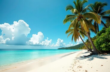 tropical beach with coconut palm trees