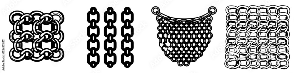 Poster various chain and mesh patterns illustrated with detailed designs showcasing unique textures and sty