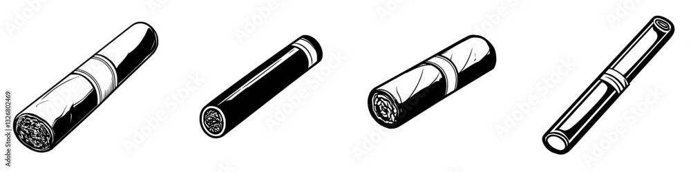 Poster unique collection of hand-rolled items displayed on a simple surface in a monochrome style