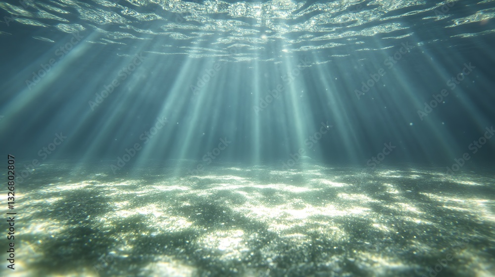 Aufkleber Submerged scene with beams of light filtering through water, creating a serene underwater atmosphere.