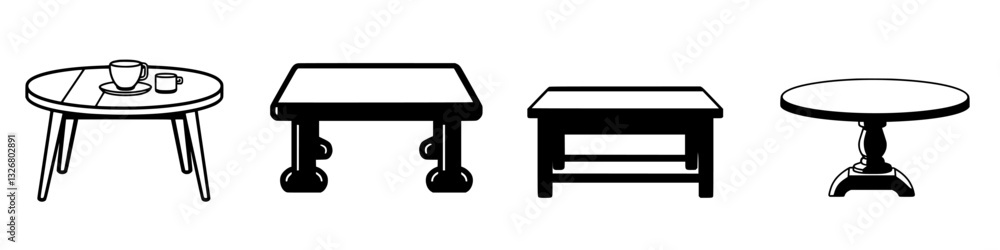 Poster different styles of tables displayed in simple black and white design showcasing versatility and ele