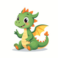 Obraz premium Adorable cartoon green dragon sitting and smiling