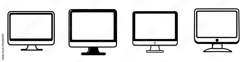 Poster various computer monitor designs displayed in a row showcasing different styles and shapes in a mini