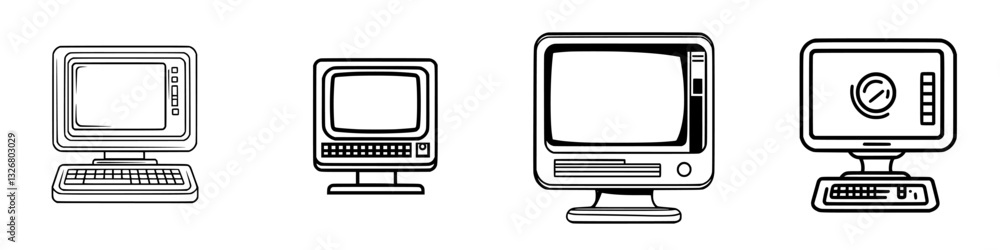 Poster evolution of computer designs showcasing four different styles and eras in technology development ov