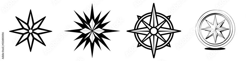 Poster various compass designs showcasing different styles and shapes for navigation and exploration purpos