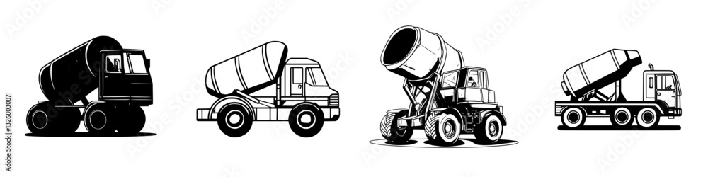 Aufkleber various types of concrete mixer trucks showcasing different designs and functionalities for construc