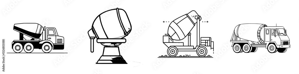 Poster Different types of concrete mixers illustrate various applications in construction and building projects