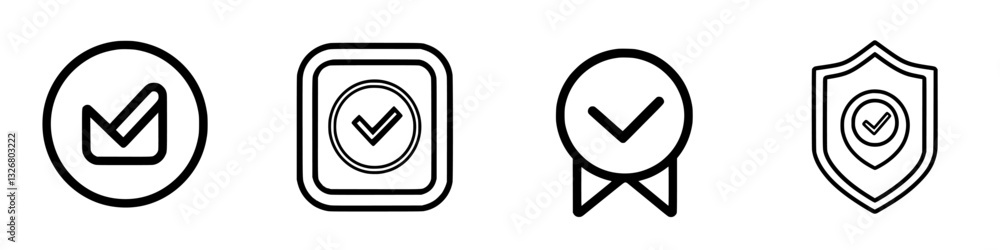 Poster various check mark symbols representing approval and validation in simple line design