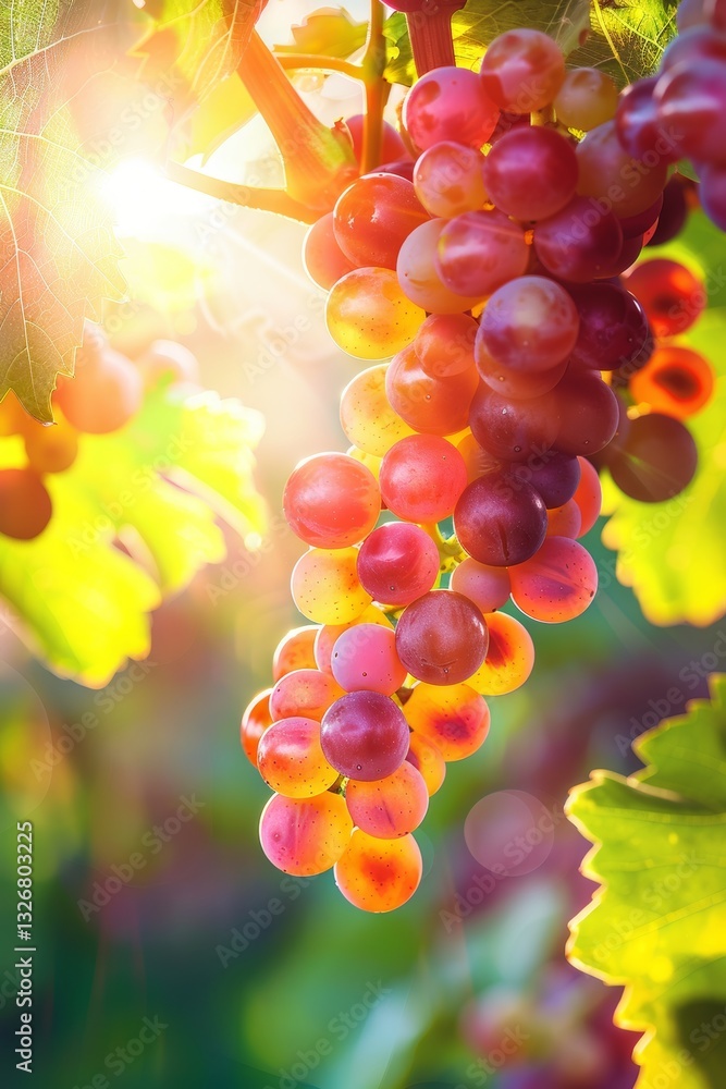 Poster high detail macro shot of fresh grape clusters with sunlight