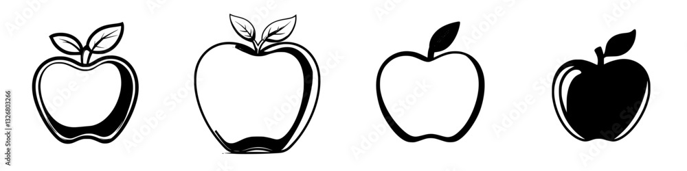 Poster different styles of apple illustrations showcasing various designs and levels of detail in a simple 