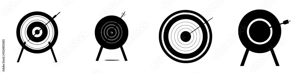 Poster different types of target boards showing varying scores and designs in archery practice setting
