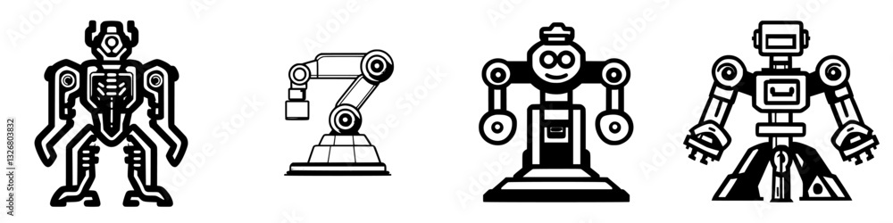 Poster various robot designs showcasing mechanical features and unique structures in a creative illustratio