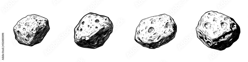 Poster different views of textured stones showcasing natural patterns and variations in shape during daylig