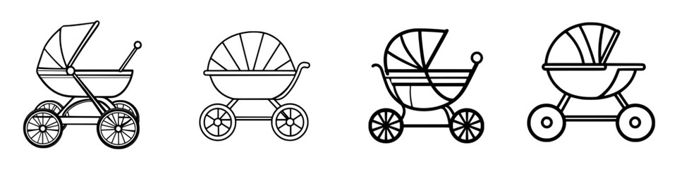 Various styles of baby strollers displayed in a simple, modern design concept