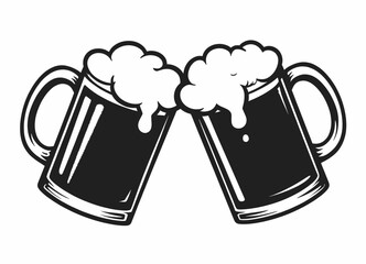 Black and white beer mugs cheers illustration