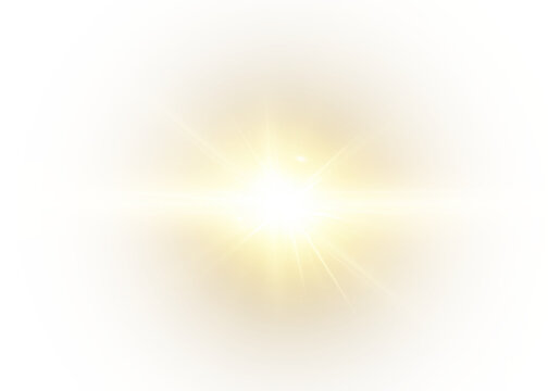 radiant sunlight effect featuring golden beams, glowing sparkles, and warm halo flares. Perfect for sunrise scenes, cosmic designs, energy bursts, and magical abstract backgrounds. Vector PNG