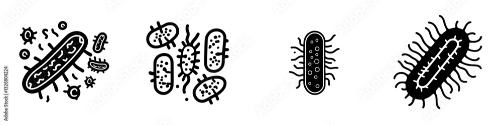 Poster microscopic view of bacteria showcasing various shapes and sizes under laboratory conditions