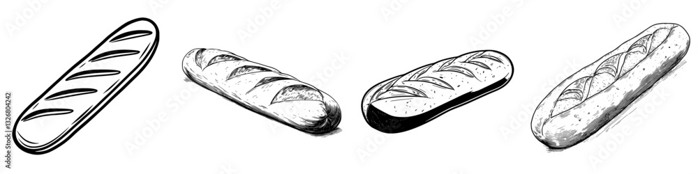 Poster different types of bread loaves displayed in a rustic style with variations in crust and shape