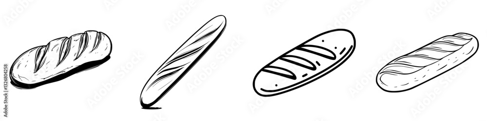 Poster various types of bread displayed in a simple, hand-drawn style showcasing texture and shape