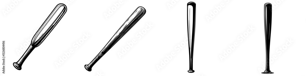 Poster different styles of baseball bats displayed against a white background highlighting their shapes and