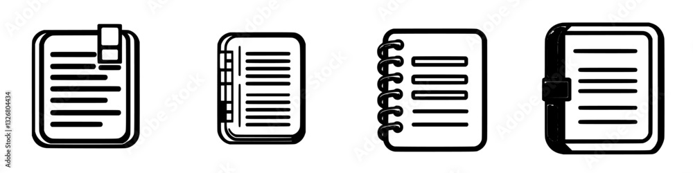 Poster different types of notebooks and notepads arranged in a row showcasing various designs and binding s