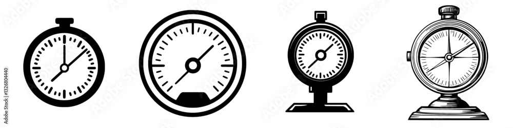 Poster various styles of clocks and measuring devices displayed side by side in a minimalist design