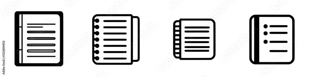Poster various designs of notebooks displayed in a grid format showcasing different styles and binding meth