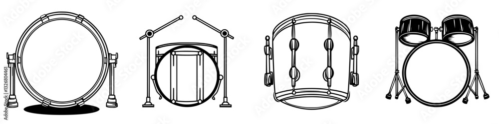 Aufkleber different types of drums arranged side by side showcasing their unique shapes and features in black 