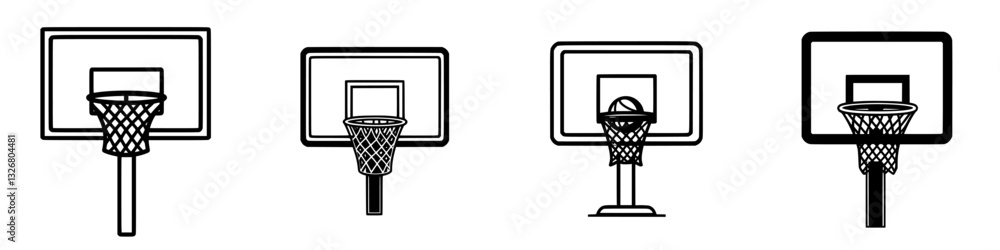 Poster different styles of basketball hoops designed for various games and skill levels displayed in a line