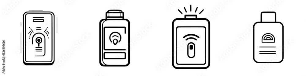 Poster various types of smart device icons displayed on a minimalistic background illustrating modern techn