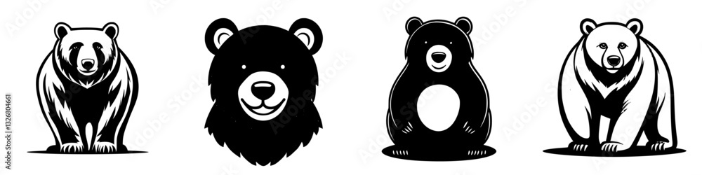 Poster different styles of bear illustrations showcasing distinct designs and expressions for use in variou