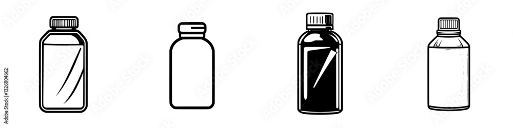 Poster different styles of bottles displayed on a white background for packaging and design inspiration