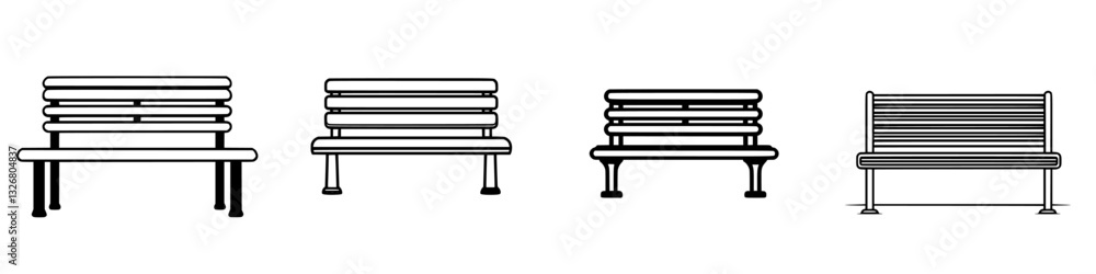 Poster various styles of benches displayed in a minimalistic design showcasing different shapes and structu