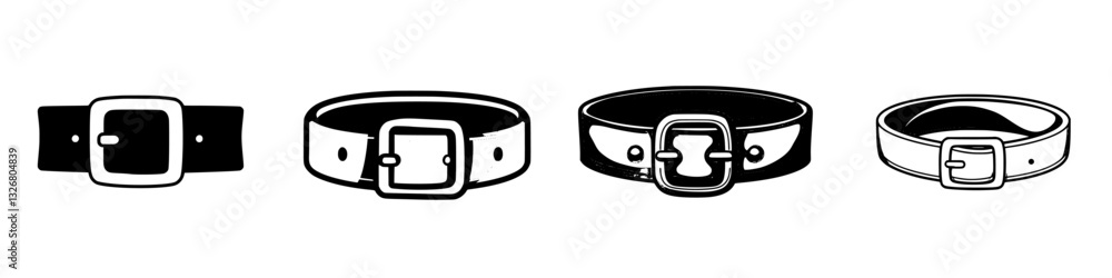 Poster different styles of belts displayed in a flat layout on a white background for fashion design concep