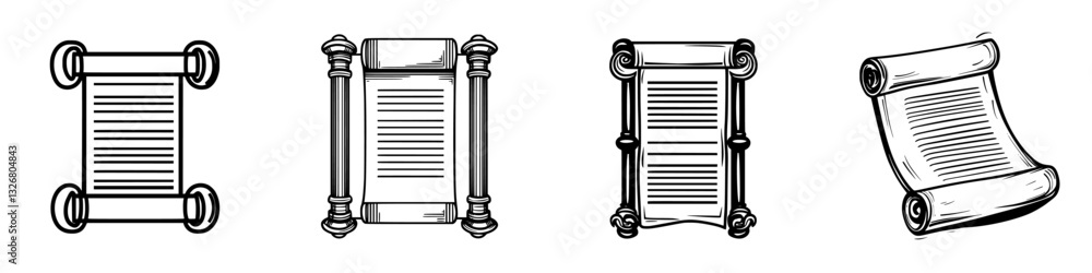 Poster historical scrolls displayed in various styles showcasing ancient manuscript design and craftsmanshi