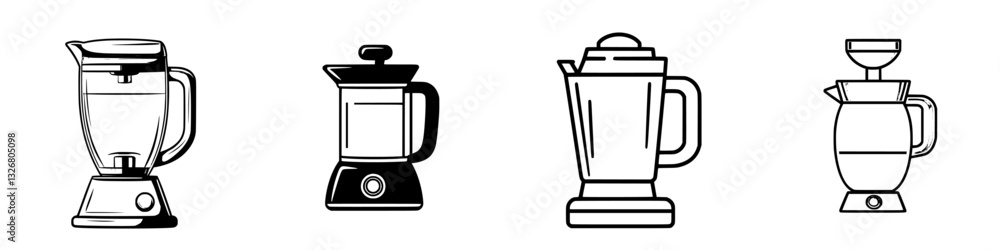 Poster kitchen appliances display includes various blenders showcasing design and function for culinary tas