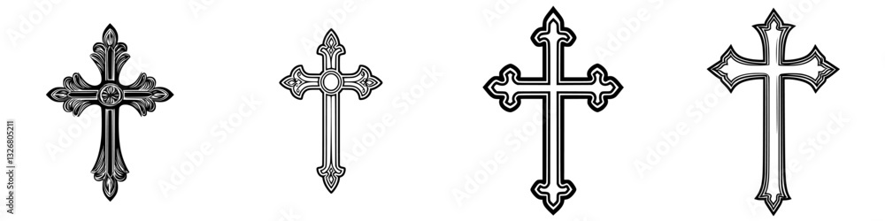 Poster decorative cross designs displayed in a row showcasing intricate patterns and shapes suitable for re