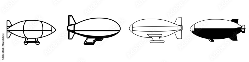 Poster unique designs of airships displayed in a minimalist style with various shapes and structures