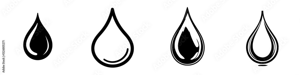 Poster various styles of water droplets illustrating design elements and artistic expression in a creative 