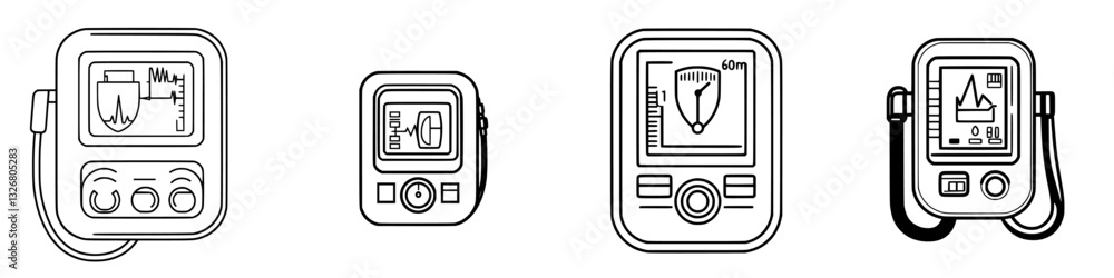 Poster display screens showing various metrics for measurement devices in a laboratory setting