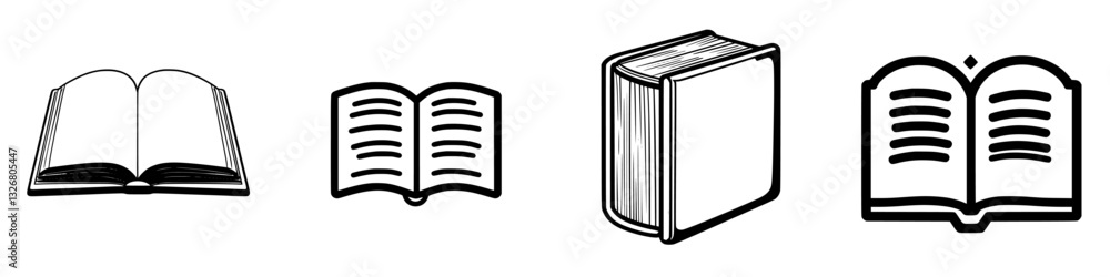 Poster collection of various book illustrations showcasing different styles and formats in a minimalist des
