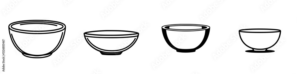 Aufkleber various bowl designs showcasing different shapes and sizes in a minimalist style for decorative or f