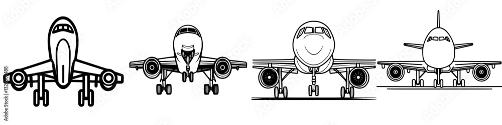 Poster different styles of airplane designs shown from the front, highlighting various shapes and sizes in 