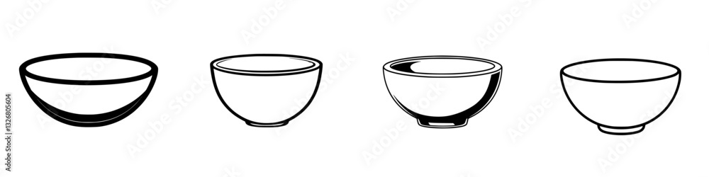Poster various styles of bowls displayed in a simple, minimalist design showcasing different shapes and dep