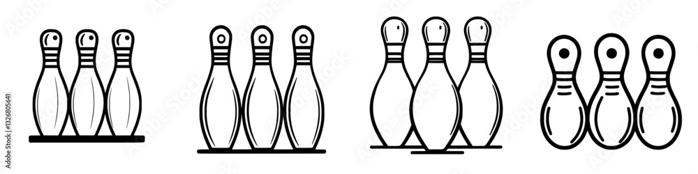 Poster different styles of bowling pin graphics arranged in rows suitable for various design projects and c