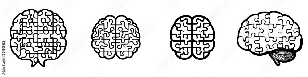 Poster creative representation of brain shapes using puzzle pieces to symbolize learning and cognition in a