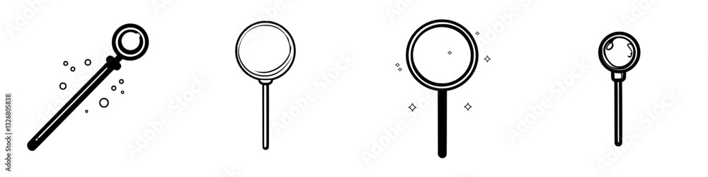 Poster magnifying glasses depicted in various styles with different effects on a clean background